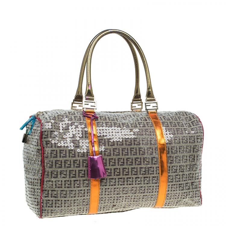 Pre Owned Fendi Multicolor Zucchino Canvas/Sequin Overnight Duffel Bag