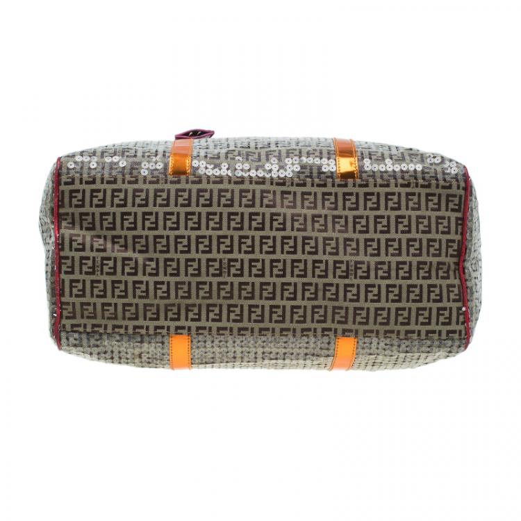 Pre Owned Fendi Multicolor Zucchino Canvas/Sequin Overnight Duffel Bag