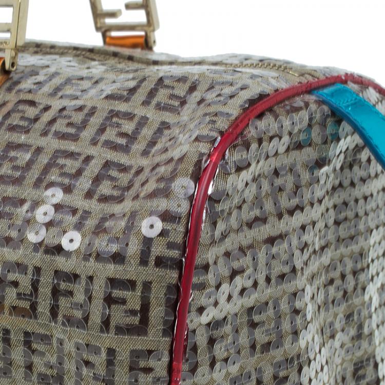 Pre Owned Fendi Multicolor Zucchino Canvas/Sequin Overnight Duffel Bag