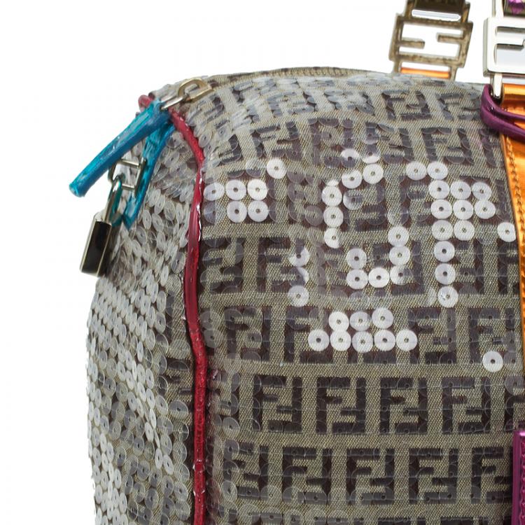 Pre Owned Fendi Multicolor Zucchino Canvas/Sequin Overnight Duffel Bag