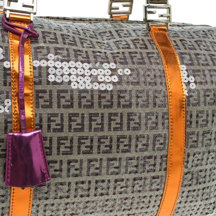 Pre Owned Fendi Multicolor Zucchino Canvas/Sequin Overnight Duffel Bag