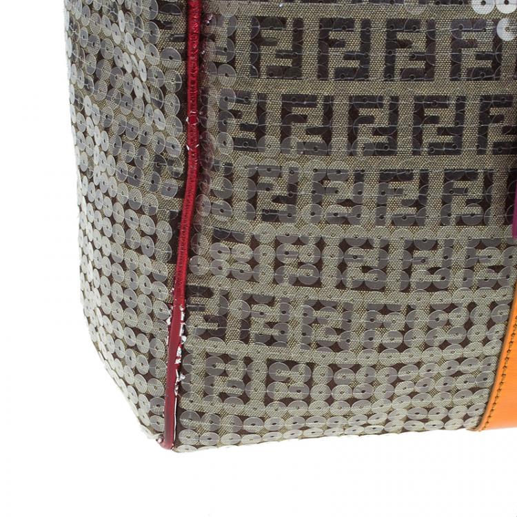 Pre Owned Fendi Multicolor Zucchino Canvas/Sequin Overnight Duffel Bag