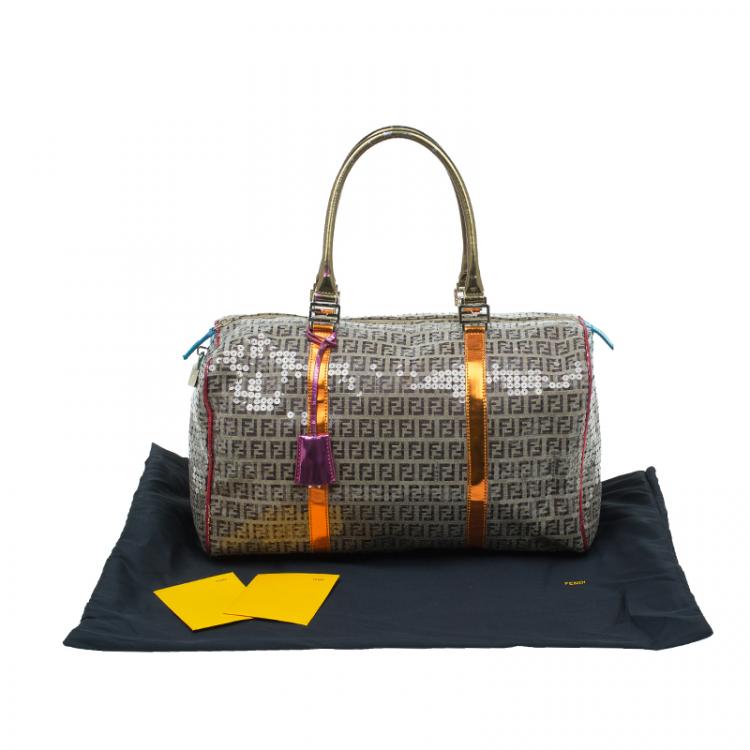 Pre Owned Fendi Multicolor Zucchino Canvas/Sequin Overnight Duffel Bag