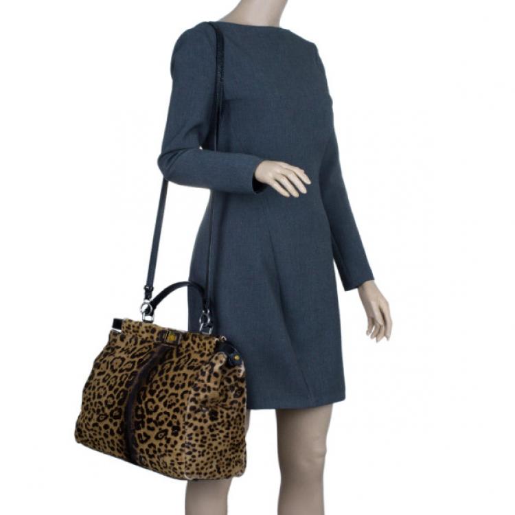 Pre Owned Fendi Black Patent Peekaboo Leopard Tote