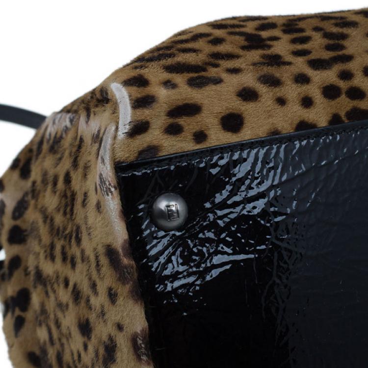 Pre Owned Fendi Black Patent Peekaboo Leopard Tote