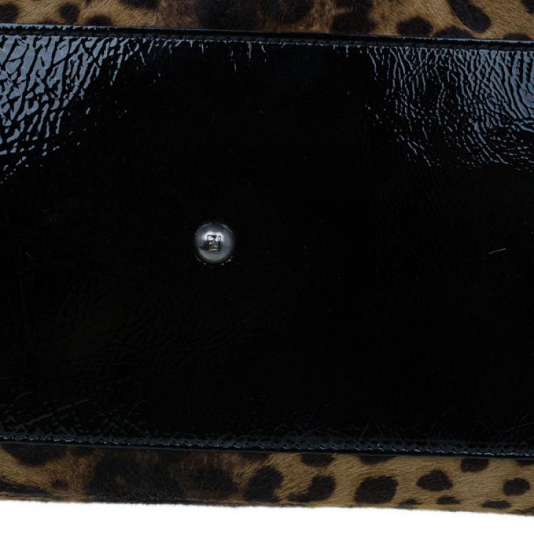 Pre Owned Fendi Black Patent Peekaboo Leopard Tote