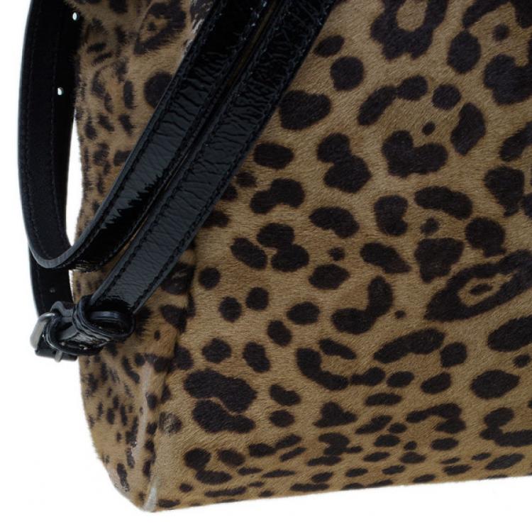 Pre Owned Fendi Black Patent Peekaboo Leopard Tote