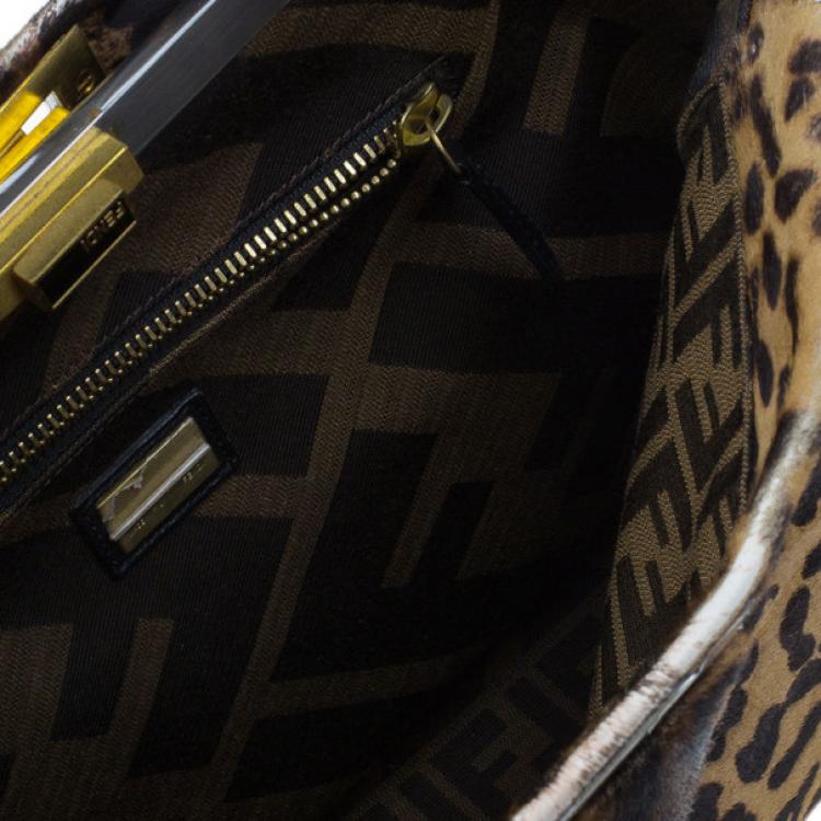 Pre Owned Fendi Black Patent Peekaboo Leopard Tote