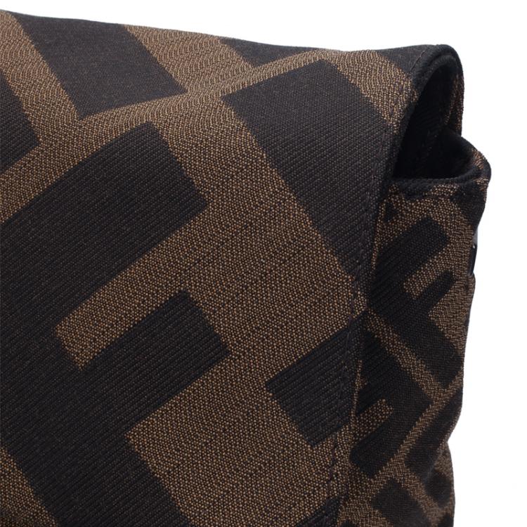 Pre Owned Fendi Tobacco Zucca Canvas Large Baguette Laced Clutch Bag