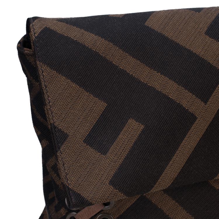 Pre Owned Fendi Tobacco Zucca Canvas Large Baguette Laced Clutch Bag