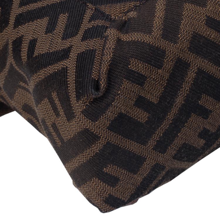 Pre Owned Fendi Tobacco Zucca Canvas Large Baguette Laced Clutch Bag