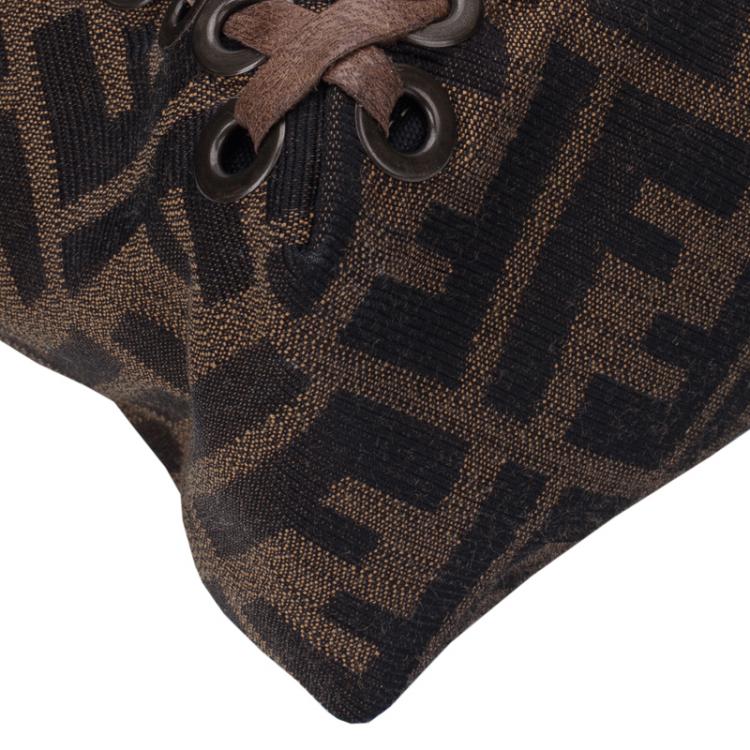 Pre Owned Fendi Tobacco Zucca Canvas Large Baguette Laced Clutch Bag