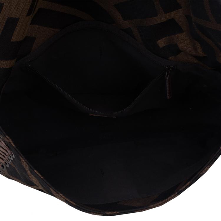 Pre Owned Fendi Tobacco Zucca Canvas Large Baguette Laced Clutch Bag