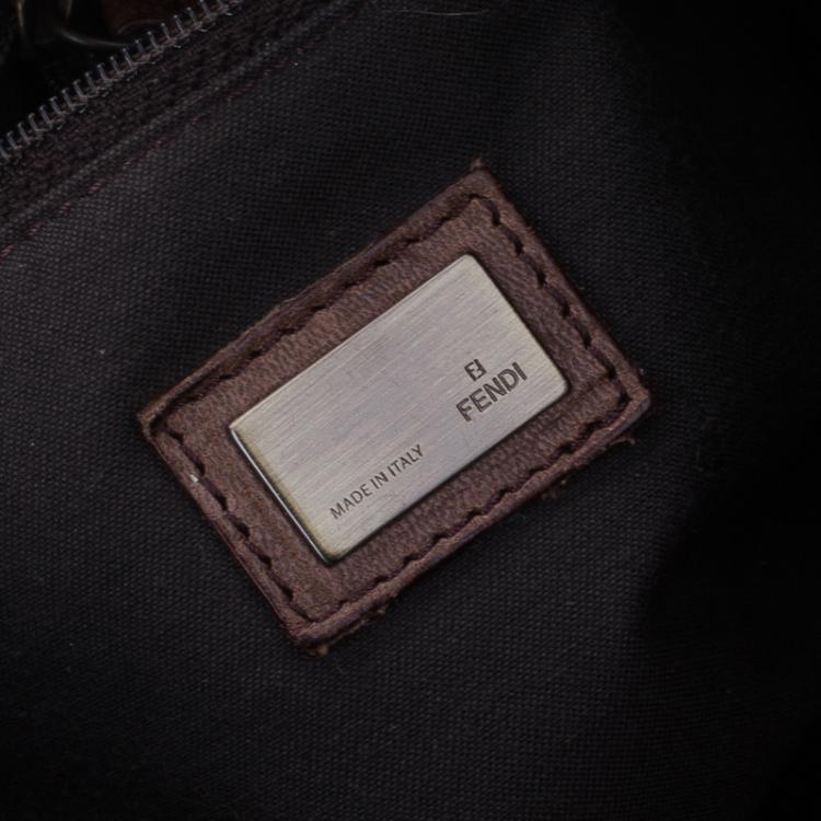 Pre Owned Fendi Tobacco Zucca Canvas Large Baguette Laced Clutch Bag