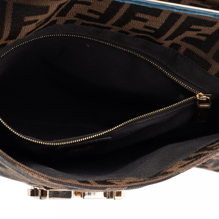 Pre Owned Fendi Tobacco Zucca Canvas and Leather Maxi Baguette Flap Shoulder Bag