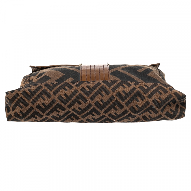 Pre Owned Fendi Tobacco Zucca Canvas and Leather Maxi Baguette Flap Shoulder Bag