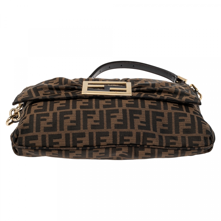 Pre Owned Fendi Tobacco Zucca Canvas and Patent Leather Mia Flap Shoulder Bag