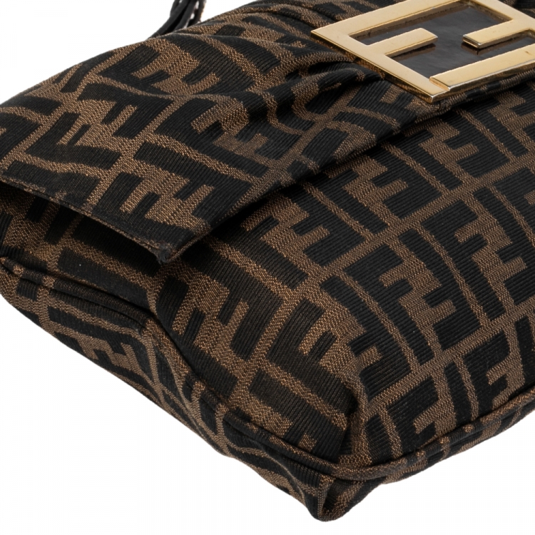 Pre Owned Fendi Tobacco Zucca Canvas and Patent Leather Mia Flap Shoulder Bag