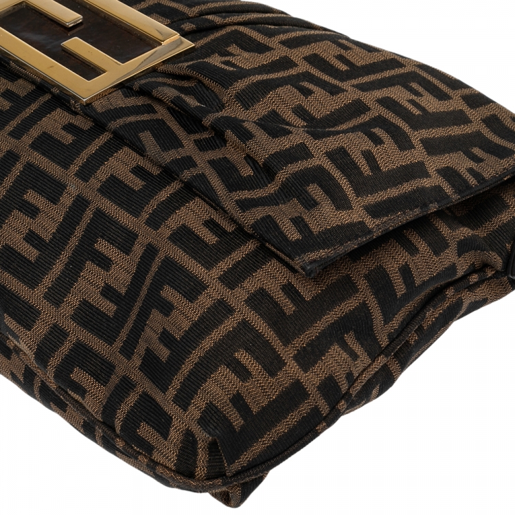 Pre Owned Fendi Tobacco Zucca Canvas and Patent Leather Mia Flap Shoulder Bag