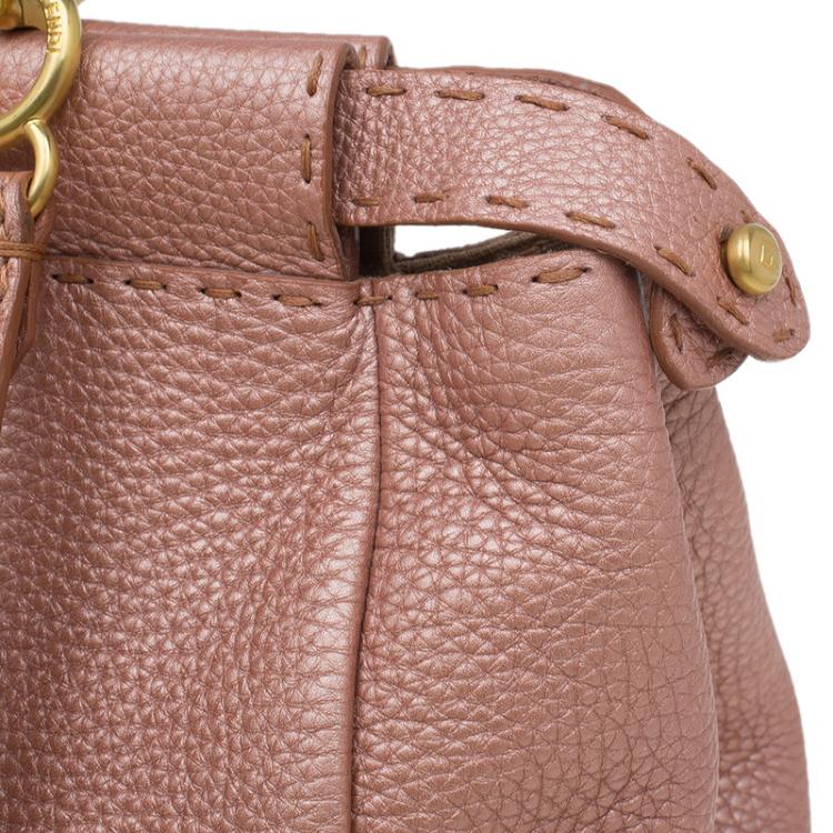 مملوكة مسبقًا Fendi  Metallic Pink Selleria Leather Large Peekaboo Top Handle Bag