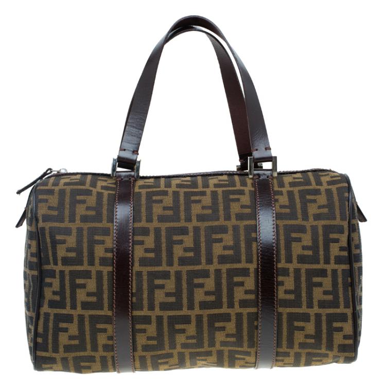 Pre Owned Fendi Tobacco Zucca Canvas Boston Bag