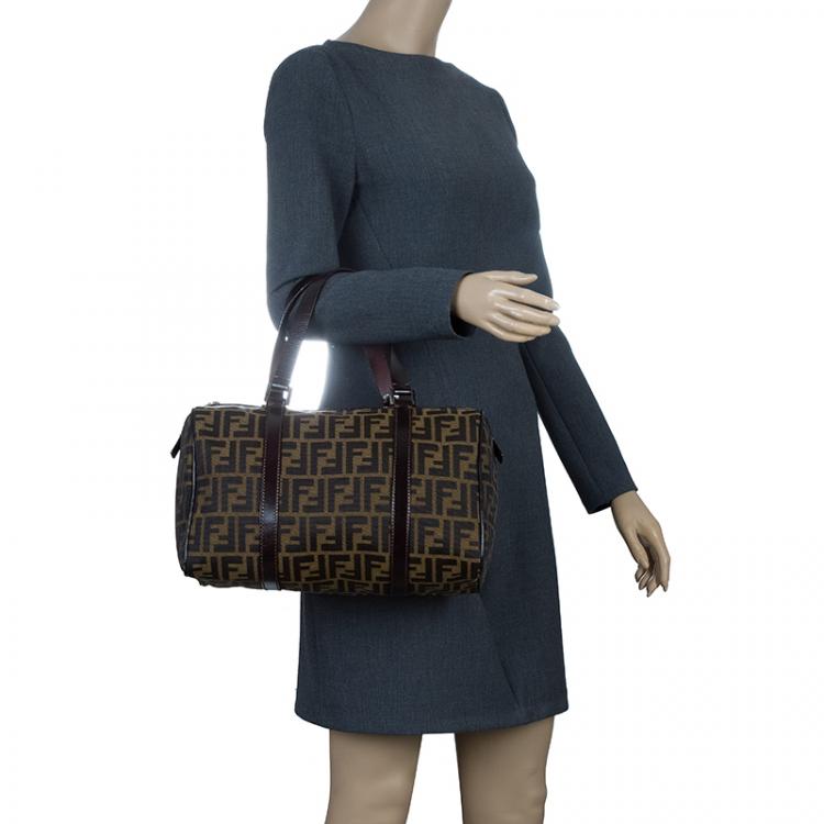 Pre Owned Fendi Tobacco Zucca Canvas Boston Bag