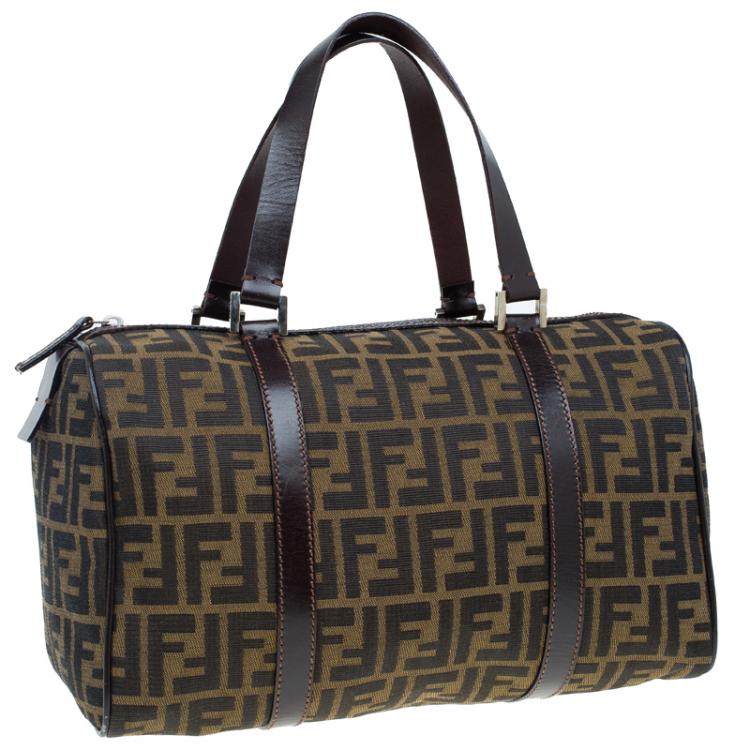 Pre Owned Fendi Tobacco Zucca Canvas Boston Bag