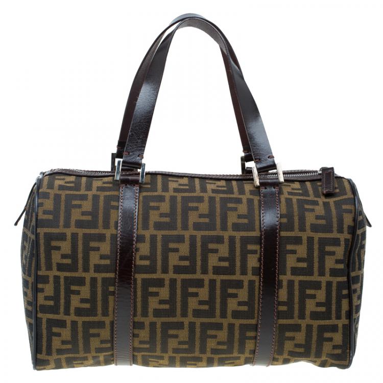 Pre Owned Fendi Tobacco Zucca Canvas Boston Bag