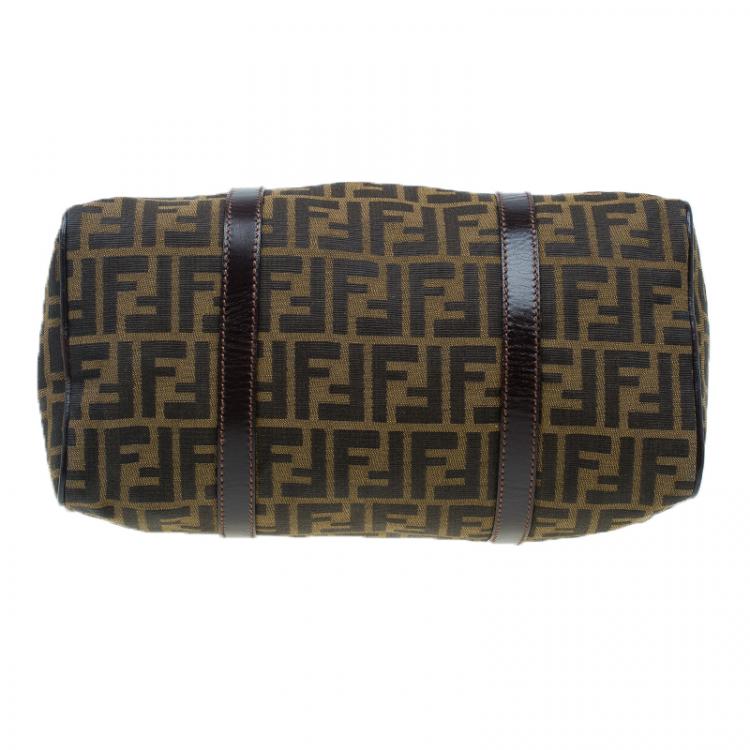 Pre Owned Fendi Tobacco Zucca Canvas Boston Bag