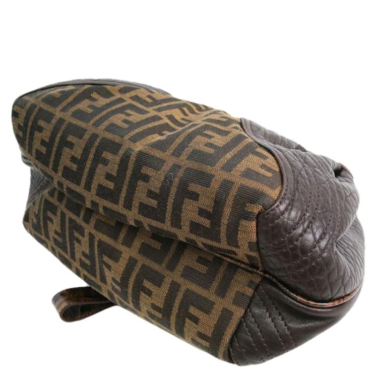 مملوكة مسبقًا Fendi Tobacco Zucca Canvas and Leather Tortoise Spy Hobo
