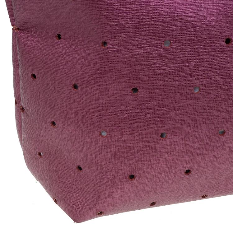 Pre Owned Fendi Metallic Purple Perforated Leather Roll Tote