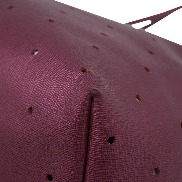 Pre Owned Fendi Metallic Purple Perforated Leather Roll Tote