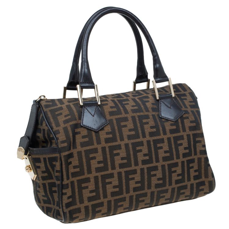 Pre Owned Fendi Tobacco Zucca Canvas Medium Boston Bag