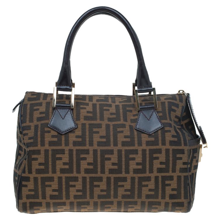 Pre Owned Fendi Tobacco Zucca Canvas Medium Boston Bag