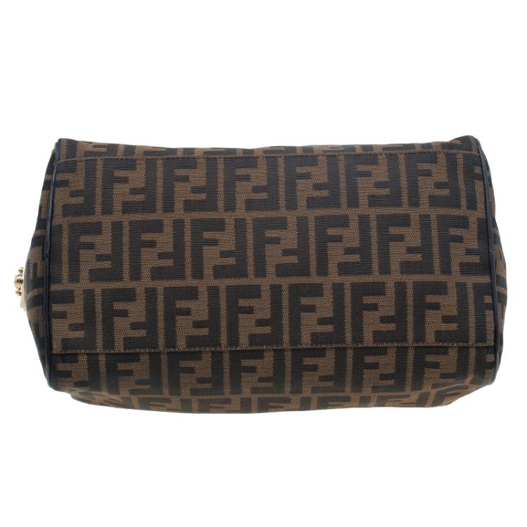 Pre Owned Fendi Tobacco Zucca Canvas Medium Boston Bag