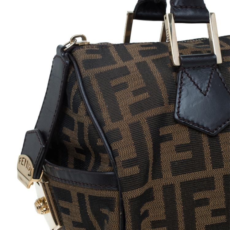 Pre Owned Fendi Tobacco Zucca Canvas Medium Boston Bag