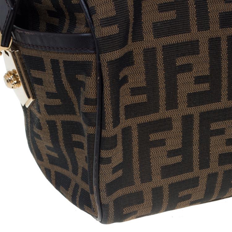 Pre Owned Fendi Tobacco Zucca Canvas Medium Boston Bag