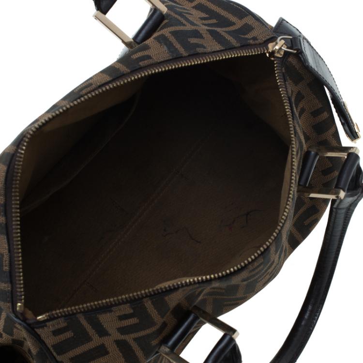 Pre Owned Fendi Tobacco Zucca Canvas Medium Boston Bag