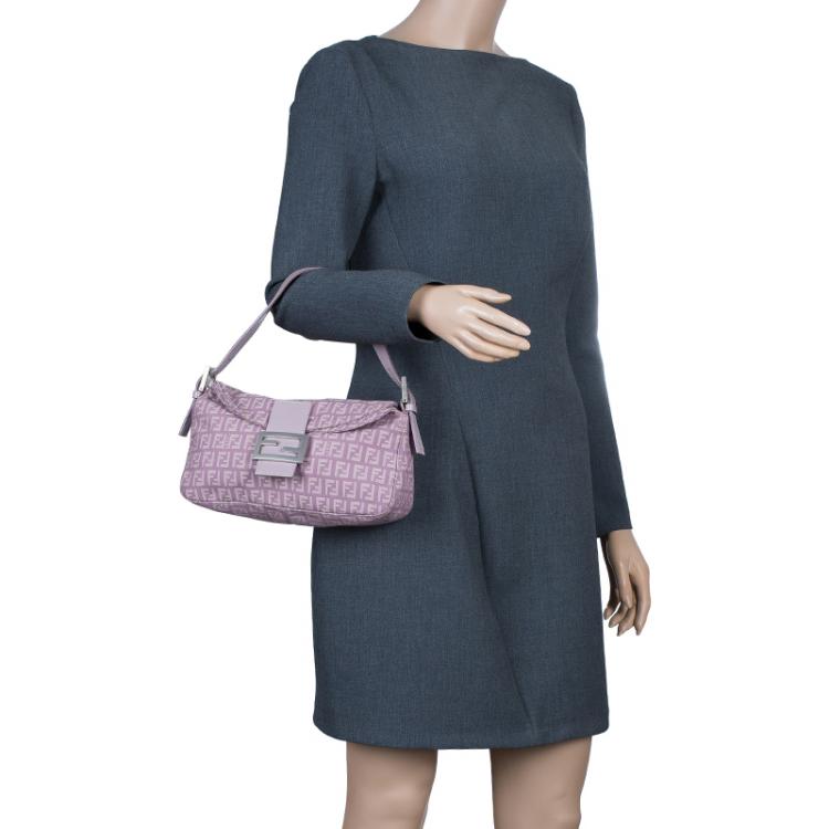 Pre Owned Fendi Purple Zucchino Canvas Mini Shoulder Bag