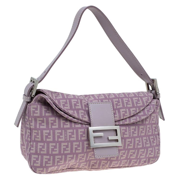 Pre Owned Fendi Purple Zucchino Canvas Mini Shoulder Bag