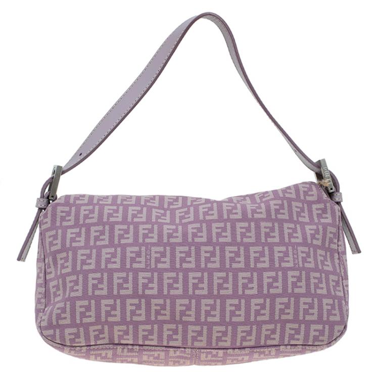Pre Owned Fendi Purple Zucchino Canvas Mini Shoulder Bag
