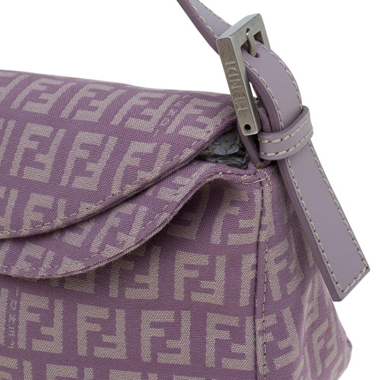 Pre Owned Fendi Purple Zucchino Canvas Mini Shoulder Bag