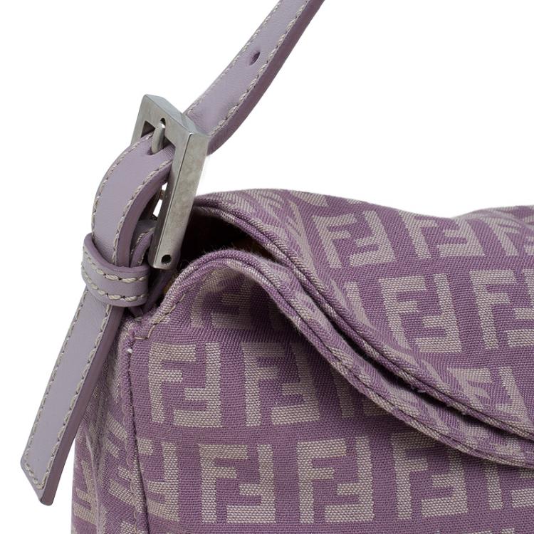 Pre Owned Fendi Purple Zucchino Canvas Mini Shoulder Bag