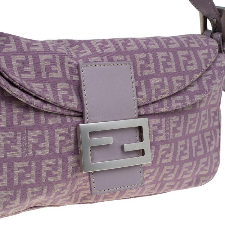 Pre Owned Fendi Purple Zucchino Canvas Mini Shoulder Bag
