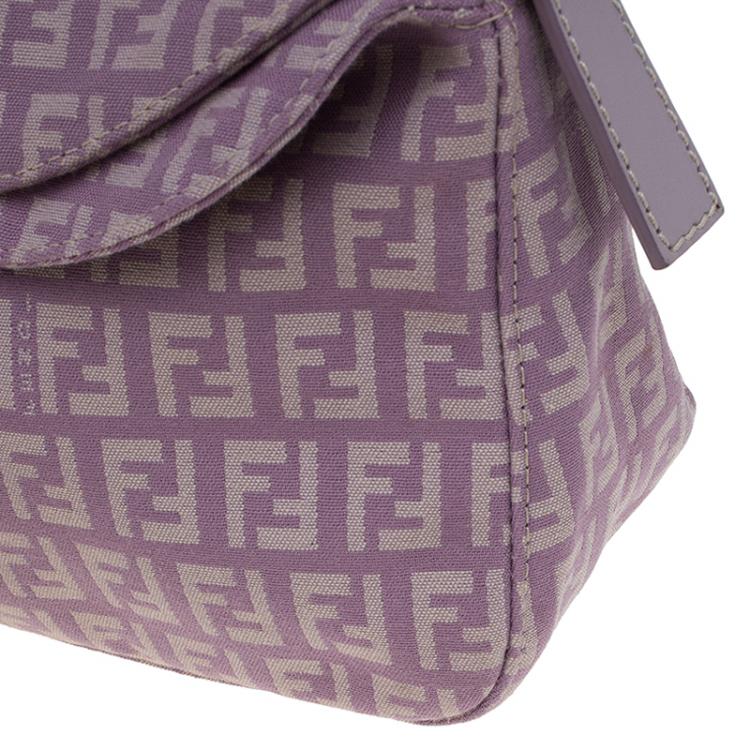 Pre Owned Fendi Purple Zucchino Canvas Mini Shoulder Bag