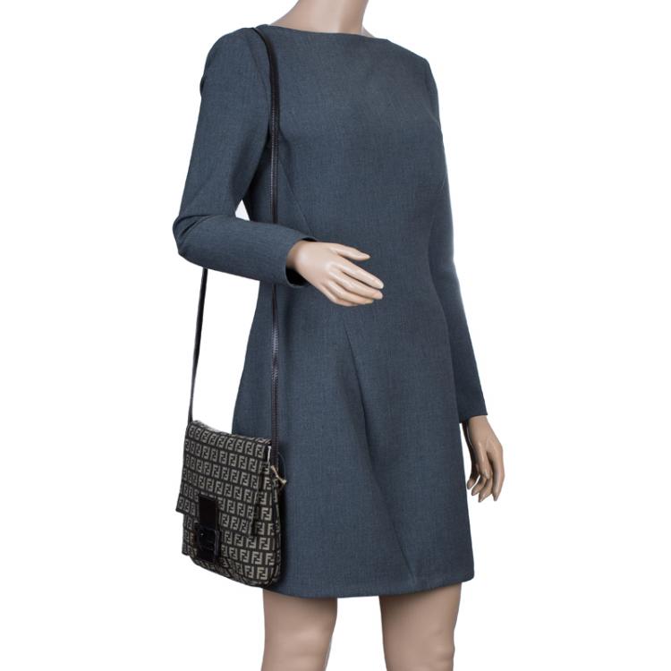 Pre Owned Fendi Brown Zucchino Canvas Crossbody Bag