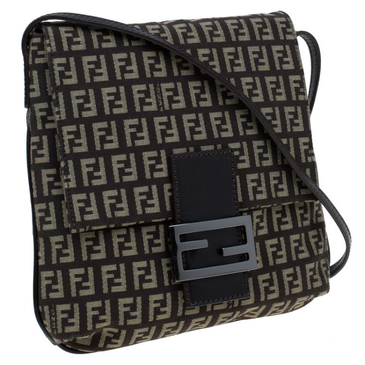 Pre Owned Fendi Brown Zucchino Canvas Crossbody Bag