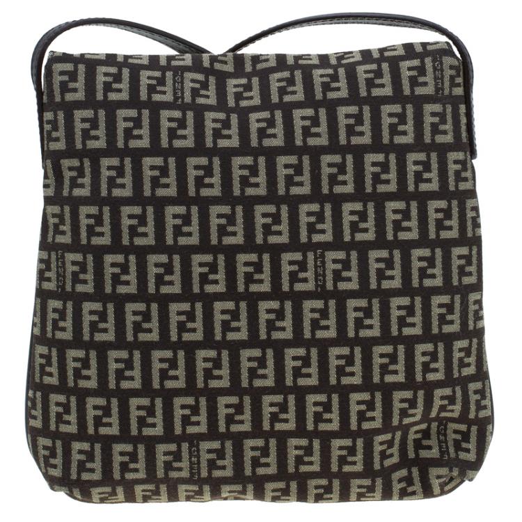 Pre Owned Fendi Brown Zucchino Canvas Crossbody Bag