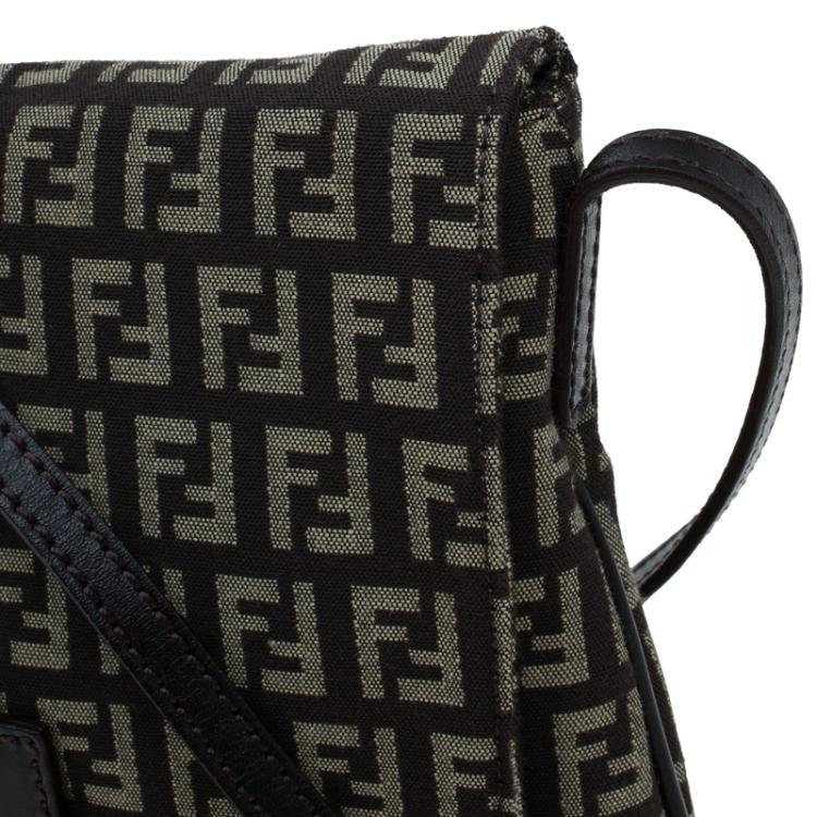 Pre Owned Fendi Brown Zucchino Canvas Crossbody Bag