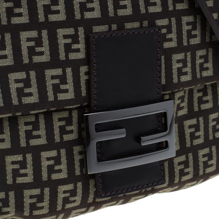 Pre Owned Fendi Brown Zucchino Canvas Crossbody Bag